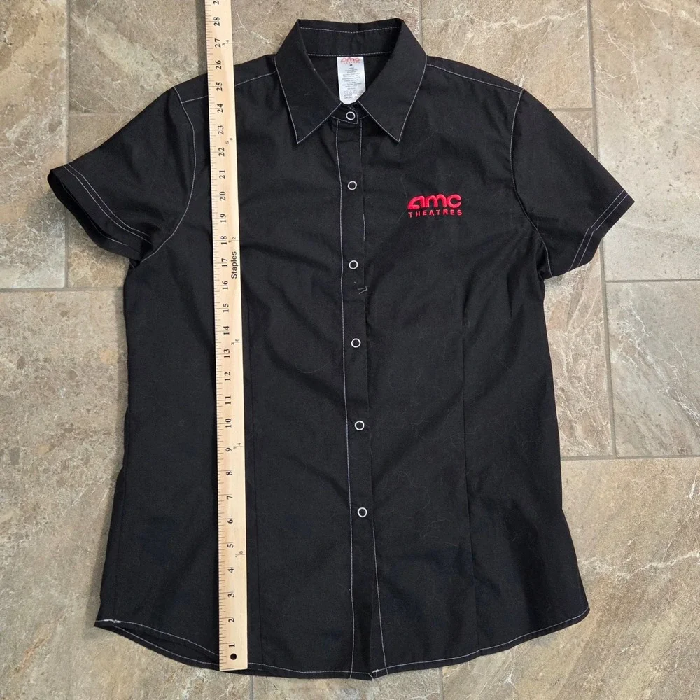 AMC Theatres Employee Uniform Shirt Black Short Sleeve Button Down Womens Medium - Picture 4 of 7